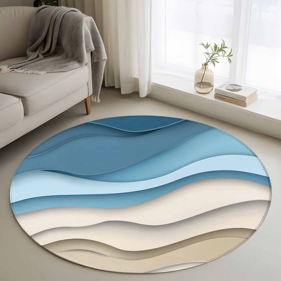 Round Rugs 3Ft, Blue Beige Ombre Round Area Rug Washable Indoor Throw ...