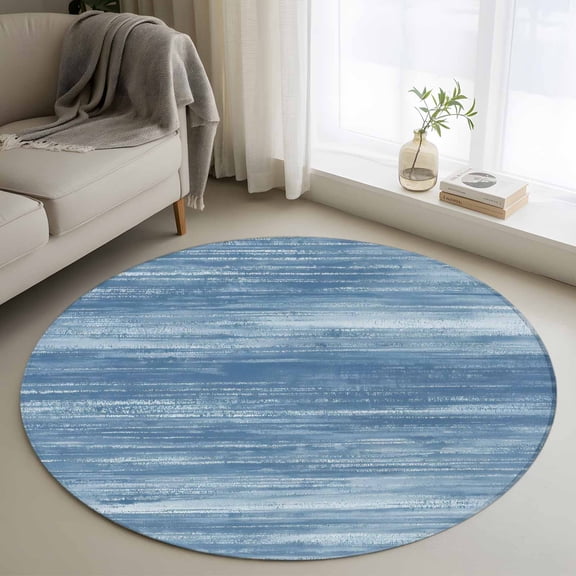 Round Rugs 3Ft, Blue Round Area Rug Washable Indoor Throw Carpet, Vintage Modern Abstract Art Ombre Small Non Slip Circle Rug for Bedroom Living Room Home Decor Aesthetic