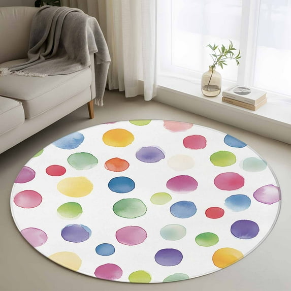 Round Rugs 3Ft, Boho Polka Dots Round Area Rug Washable Indoor Throw Carpet, Ombre Purple Blue Pink Green Watercolor Small Non Slip Circle Rug for Bedroom Living Room Home Decor Aesthetic