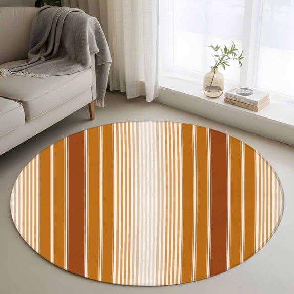 Round Rugs 3Ft, Burnt Orange Ombre Stripe Round Area Rug Washable Indoor Throw Carpet, Farmhouse Simple Striped Small Non Slip Circle Rug for Bedroom Living Room Home Decor Aesthetic
