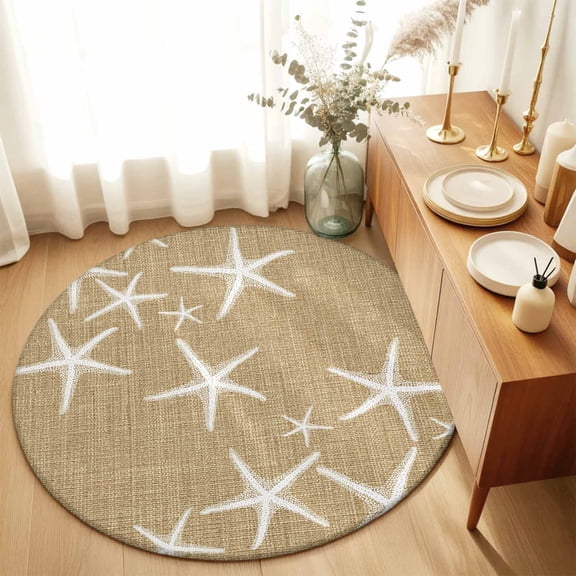 Round Rugs 3Ft, Coastal Starfish Round Area Rug Washable Indoor Throw Carpet, Summer Beach Nautical Ocean Rustic Small Non Slip Circle Rug for Bedroom Living Room Home Decor Aesthetic