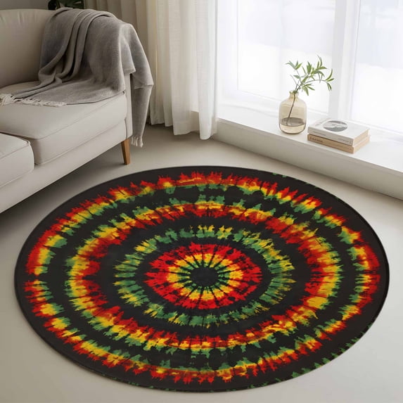 Round Rugs 3Ft, Colorful Ombre Boho Round Area Rug Washable Indoor Throw Carpet, Retro Red Green Yellow Gradient Art Small Non Slip Circle Rug for Bedroom Living Room Home Decor Aesthetic