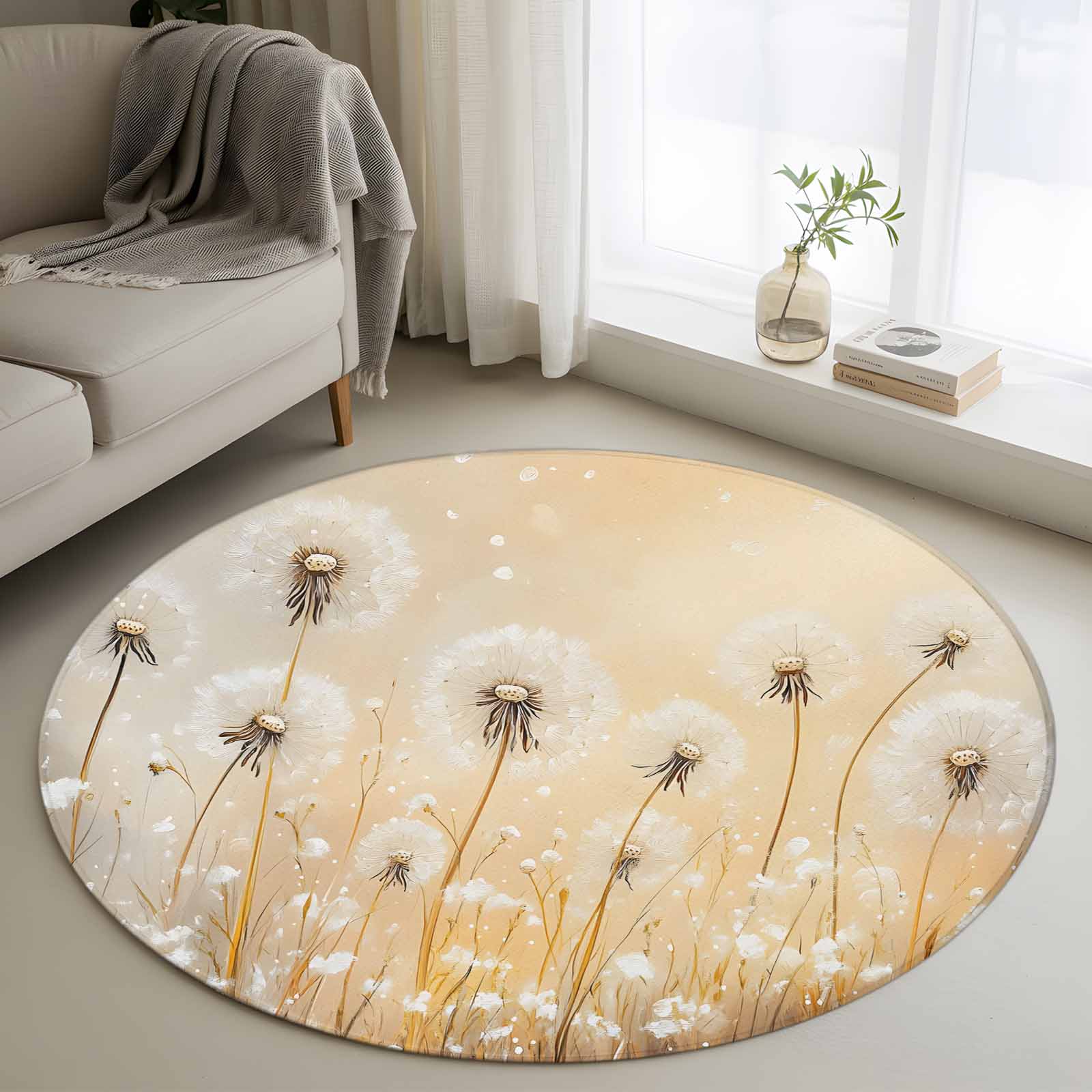 Round Rugs 3Ft, Dandelion Flowers Round Area Rug Washable Indoor Throw ...