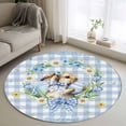 thumbnail image 1 of Round Rugs 3Ft, Easter Rabbits Round Area Rug Washable Indoor Throw Carpet, Spring Eggs Tulips Daisy Wreath Bunny Blue Plaid Small Non Slip Circle Rug for Bedroom Living Room Home Decor Aesthetic, 1 of 8