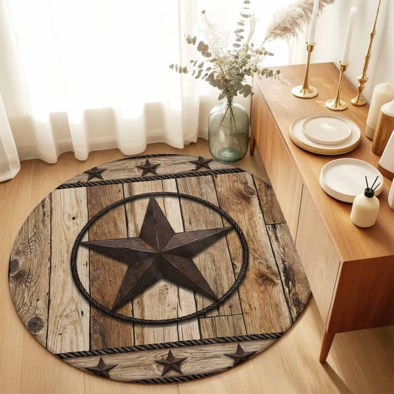Round Rugs 3Ft, Farmhouse Stars Round Area Rug Washable Indoor Throw Carpet, Vintage Country Western Wooden Grain Small Non Slip Circle Rug for Bedroom Living Room Home Decor Aesthetic