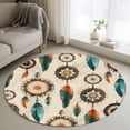 thumbnail image 1 of Round Rugs 3Ft, Geometric Feathers Round Area Rug Washable Indoor Throw Carpet, Boho Ethnic Retro Country Motifs Small Non Slip Circle Rug for Bedroom Living Room Home Decor Aesthetic, 1 of 8