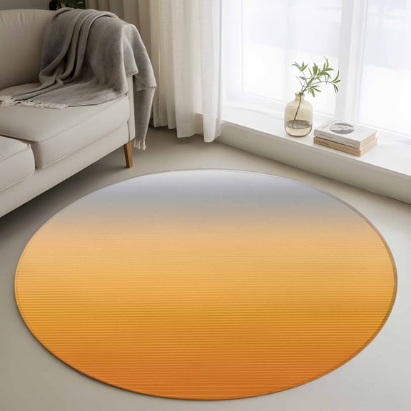 Round Rugs 3Ft, Gray Orange Ombre Round Area Rug Washable Indoor Throw Carpet, Modern Geometric Striped Abstract Art Small Non Slip Circle Rug for Bedroom Living Room Home Decor Aesthetic