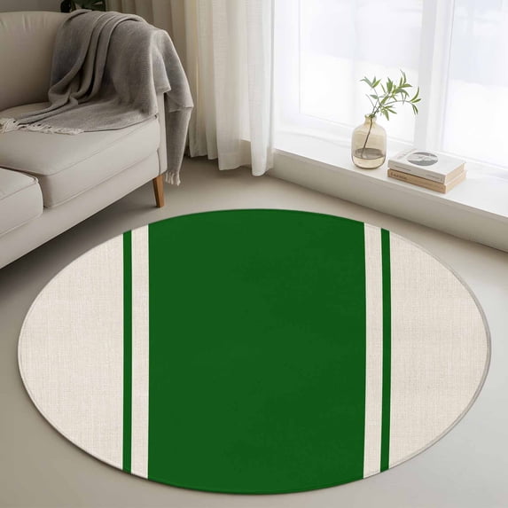 Round Rugs 3Ft, Green Vintage Round Area Rug Washable Indoor Throw Carpet, Geometric Stripes Simple Lines Small Non Slip Circle Rug for Bedroom Living Room Home Decor Aesthetic