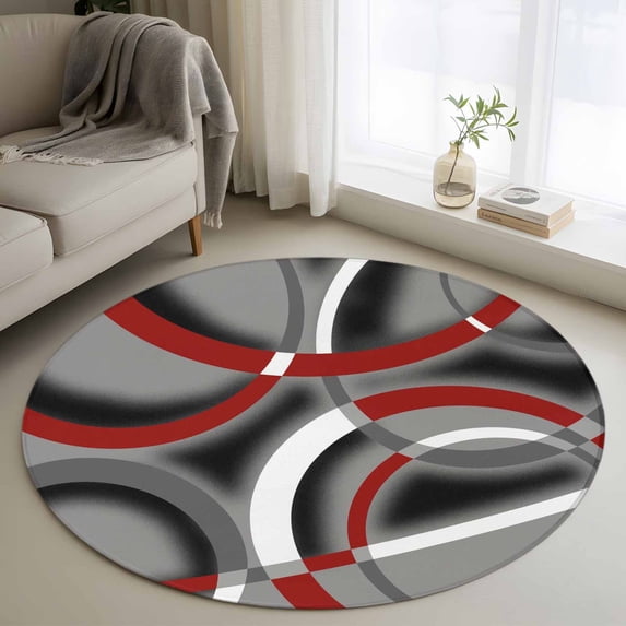Round Rugs 3Ft, Grey Geometric Round Area Rug Washable Indoor Throw ...