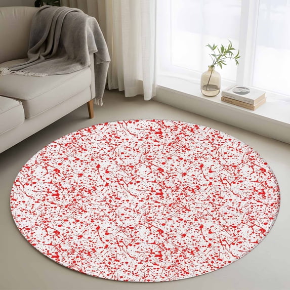 Round Rugs 3Ft, Halloween Round Area Rug Washable Indoor Throw Carpet, Scary Red Blood Drop Splash Monochrome Small Non Slip Circle Rug for Bedroom Living Room Home Decor Aesthetic