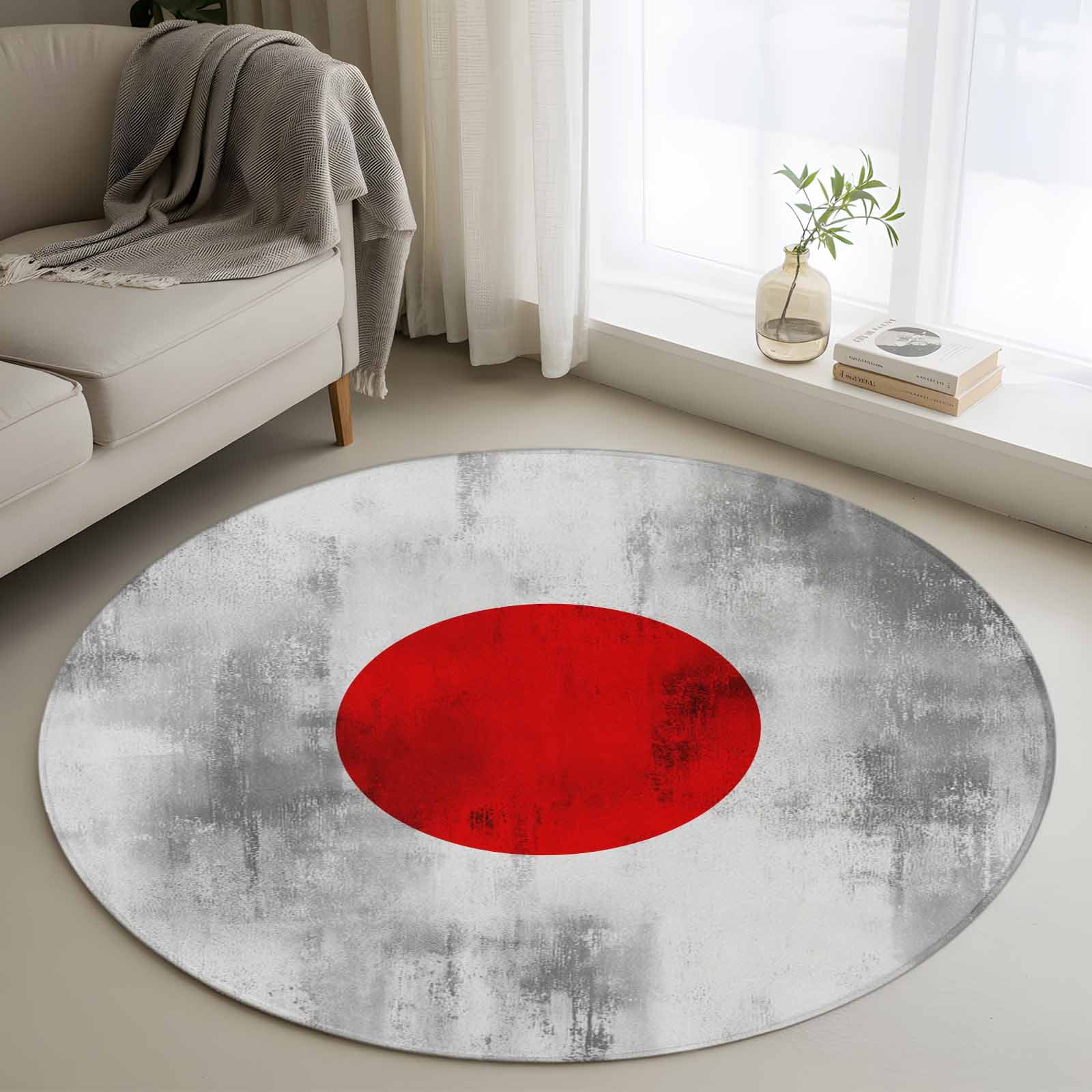 Round Rugs 3Ft, Japanese Flag Round Area Rug Washable Indoor Throw