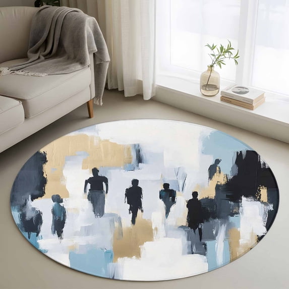 Round Rugs 3Ft, Modern Canvas Round Area Rug Washable Indoor Throw Carpet, Abstract Oil Painting Art Small Non Slip Circle Rug for Bedroom Living Room Home Decor Aesthetic