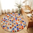 thumbnail image 1 of Round Rugs 3Ft, Modern Geometric Round Area Rug Washable Indoor Throw Carpet, Bohemia Marble Checkered Abstract Small Non Slip Circle Rug for Bedroom Living Room Home Decor Aesthetic, 1 of 8