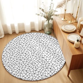 Round Rugs 3Ft, Modern Simple Grid Round Area Rug Washable Indoor Throw Carpet, Abstract Minimalist Lines Boho Black Small Non Slip Circle Rug for Bedroom Living Room Home Decor Aesthetic