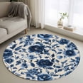 thumbnail image 1 of Round Rugs 3Ft, Navy Blue Botanical Peony Round Area Rug Washable Indoor Throw Carpet, Vintage Floral Blossom Small Non Slip Circle Rug for Bedroom Living Room Home Decor Aesthetic, 1 of 8