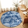 thumbnail image 1 of Round Rugs 3Ft, Navy Blue Coastal Round Area Rug Washable Indoor Throw Carpet, Nautical Coral Starfish Shell Seahorse Ocean Small Non Slip Circle Rug for Bedroom Living Room Home Decor Aesthetic, 1 of 8