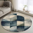 thumbnail image 1 of Round Rugs 3Ft, Navy Blue Geometric Round Area Rug Washable Indoor Throw Carpet, Grey Modern Abstract Art Small Non Slip Circle Rug for Bedroom Living Room Home Decor Aesthetic, 1 of 8