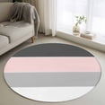 thumbnail image 1 of Round Rugs 3Ft, Pink Grey Striped Round Area Rug Washable Indoor Throw Carpet, Farmhouse Modern Small Non Slip Circle Rug for Bedroom Living Room Home Decor Aesthetic, 1 of 8