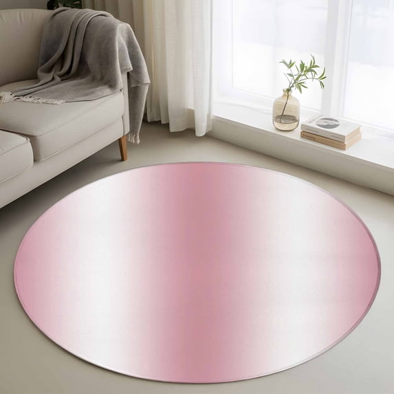 Round Rugs 3Ft, Pink White Ombre Round Area Rug Washable Indoor Throw Carpet, Romantic Minimalist Modern Art Small Non Slip Circle Rug for Bedroom Living Room Home Decor Aesthetic