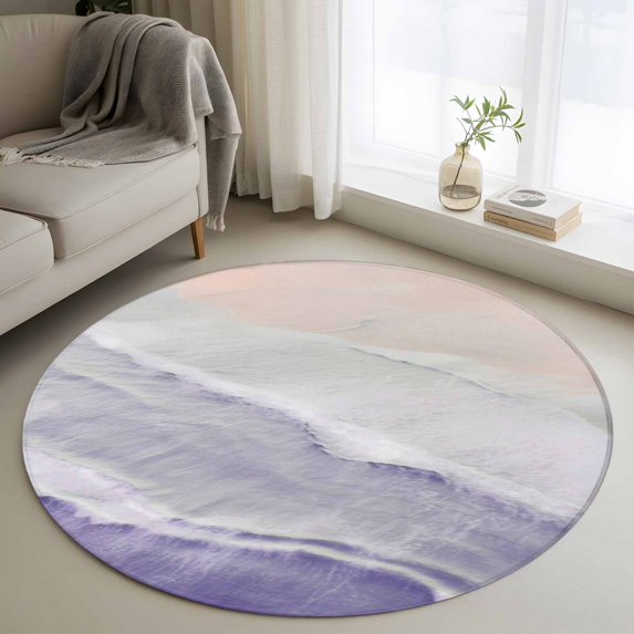 Round Rugs 3Ft, Purple Coastal Wave Round Area Rug Washable Indoor Throw Carpet, Summer Modern Ocean Beach Small Non Slip Circle Rug for Bedroom Living Room Home Decor Aesthetic