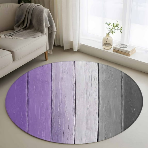 Round Rugs 3Ft, Purple Gray Ombre Round Area Rug Washable Indoor Throw Carpet, Vintage Country Wooden Small Non Slip Circle Rug for Bedroom Living Room Home Decor Aesthetic