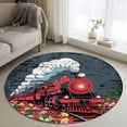 thumbnail image 1 of Round Rugs 3Ft, Red Trains Round Area Rug Washable Indoor Throw Carpet, Shabby Chic Cartoon Retro Flowers Artwork Small Non Slip Circle Rug for Bedroom Living Room Home Decor Aesthetic, 1 of 8
