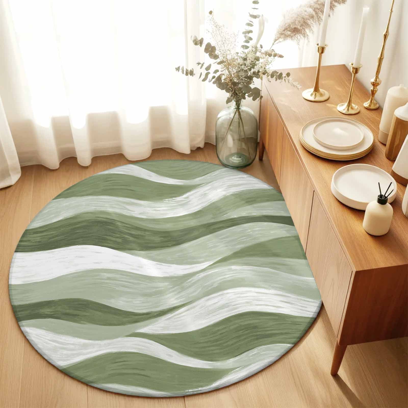 Round Rugs 3Ft, Sage Green Ombre Round Area Rug Washable Indoor Throw ...