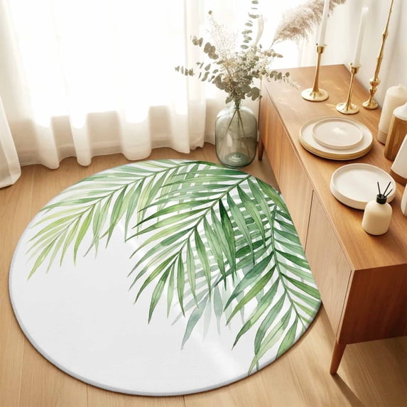 Round Rugs 3Ft, Sage Green Palm Leaves Round Area Rug Washable Indoor Throw Carpet, Summer Tropical Botanical Small Non Slip Circle Rug for Bedroom Living Room Home Decor Aesthetic