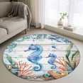thumbnail image 1 of Round Rugs 3Ft, Seahorse Coastal Round Area Rug Washable Indoor Throw Carpet, Summer Nautical Starfish Coral Grey Wooden Small Non Slip Circle Rug for Bedroom Living Room Home Decor Aesthetic, 1 of 8
