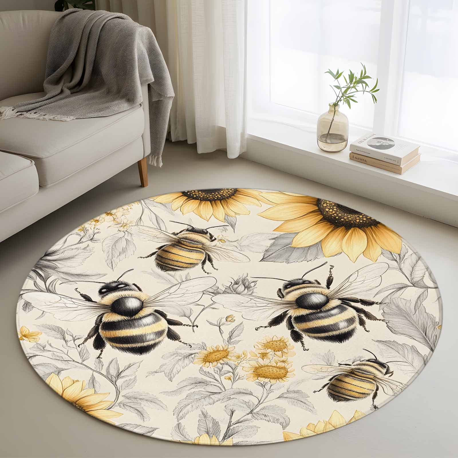 Round Rugs 3Ft, Sunflowers Round Area Rug Washable Indoor Throw Carpet ...