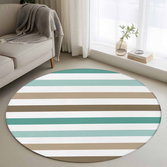 Round Rugs 3Ft, Teal Brown Round Area Rug Washable Indoor Throw Carpet, Farmhouse Watercolor Modern Geometric Small Non Slip Circle Rug for Bedroom Living Room Home Decor Aesthetic