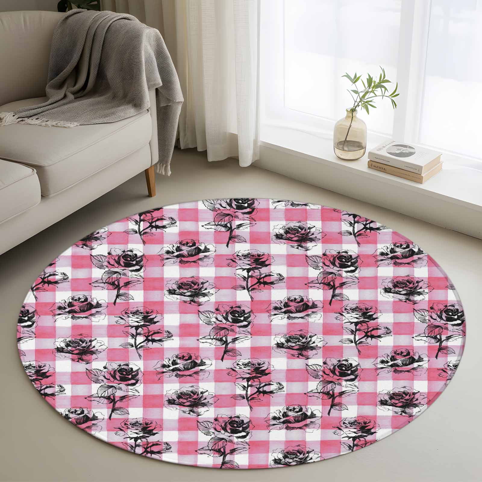 Round Rugs 3Ft, Valentine's Day Round Area Rug Washable Indoor Throw ...