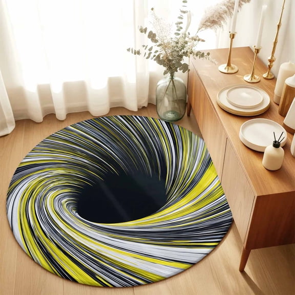 Round Rugs 3Ft, Yellow Blue Black Swirling Vortex Round Area Rug Washable Indoor Throw Carpet, Minimalist Modern Abstract Small Non Slip Circle Rug for Bedroom Living Room Home Decor Aesthetic