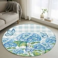 thumbnail image 1 of Round Rugs 4 Ft, Blue Floral Non Slip Area Rugs for Kitchen Bedroom Entryway, Summer Botanical Flowers Plaid Hydrangeas Washable Carpet Runner Rug Floor Mats for Bedroom Home Decor, 1 of 9