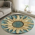 thumbnail image 1 of Round Rugs 4 Ft, Blue Golden Sun Non Slip Area Rugs for Kitchen Bedroom Entryway, Vintage Abstract Art Retro Washable Carpet Runner Rug Floor Mats for Bedroom Home Decor, 1 of 9