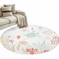 thumbnail image 1 of Round Rugs 4 Ft, Coastal Turtle Non Slip Area Rugs for Kitchen Bedroom Entryway, Orange Red Coral Green Jellyfish Starfish Washable Carpet Runner Rug Floor Mats for Bedroom Home Decor, 1 of 9