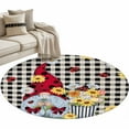 thumbnail image 1 of Round Rugs 4 Ft, Gnomes Daisy Non Slip Area Rugs for Kitchen Bedroom Entryway, Retro Farmhouse Floral Black Buffalo Plaid Washable Carpet Runner Rug Floor Mats for Bedroom Home Decor, 1 of 9