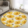 thumbnail image 1 of Round Rugs 4 Ft, Golden Chrysanthemum Non Slip Area Rugs for Kitchen Bedroom Entryway, Farmhouse Bees Floral Burlap Washable Carpet Runner Rug Floor Mats for Bedroom Home Decor, 1 of 8