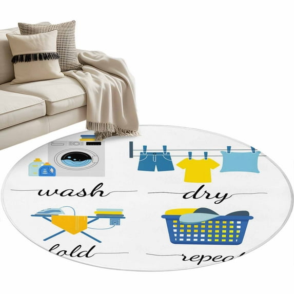 Round Rugs 4 Ft, Modern Minimalist Non Slip Area Rugs for Kitchen Bedroom Entryway, Cartoon Laundry Room Washing Machine Washable Carpet Runner Rug Floor Mats for Bedroom Home Decor