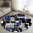 thumbnail image 1 of Round Rugs 4 Ft, Navy Blue Black Geometric Non Slip Area Rugs for Kitchen Bedroom Entryway, Modern Color Block Abstract Washable Carpet Runner Rug Floor Mats for Bedroom Home Decor, 1 of 8