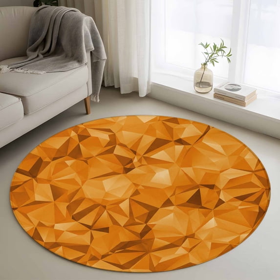 Round Rugs 4 Ft, Orange Geometric Non Slip Area Rugs for Kitchen Bedroom Entryway, Modern Luxury Aesthetic Abstract Motifs Washable Carpet Runner Rug Floor Mats for Bedroom Home Decor