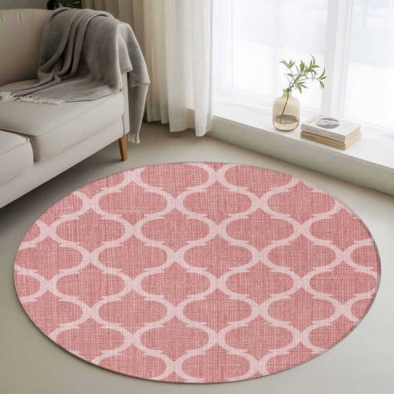 Round Rugs 4 Ft, Pink Non Slip Area Rugs for Kitchen Bedroom Entryway, Aesthetics Contemporary Luxury Abstract Art Rustic Washable Carpet Runner Rug Floor Mats for Bedroom Home Decor