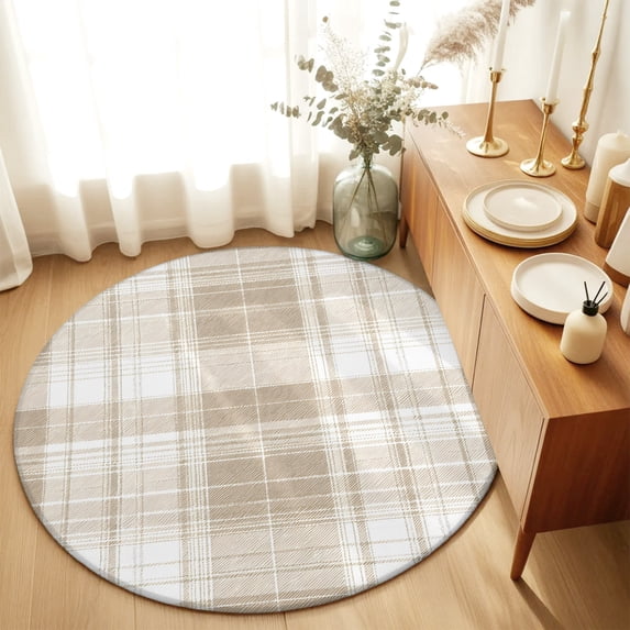 Round Rugs 4Ft, Beige Buffalo Plaid Round Area Rug Washable Indoor Throw Carpet, Farmhouse Modern Checkered Soft Non Slip Circle Rug for Kitchen Nursery Room Home Decor Aesthetic