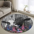 thumbnail image 1 of Round Rugs 4Ft, Black Cows Round Area Rug Washable Indoor Throw Carpet, Country Pink Spring Floral Elegant Farmhouse Wooden Soft Non Slip Circle Rug for Kitchen Nursery Room Home Decor Aesthetic, 1 of 8