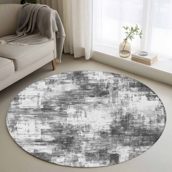 Round Rugs 4Ft, Black Grey Ombre Round Area Rug Washable Indoor Throw Carpet, Gradient Abstract Art Vintage Soft Non Slip Circle Rug for Kitchen Nursery Room Home Decor Aesthetic