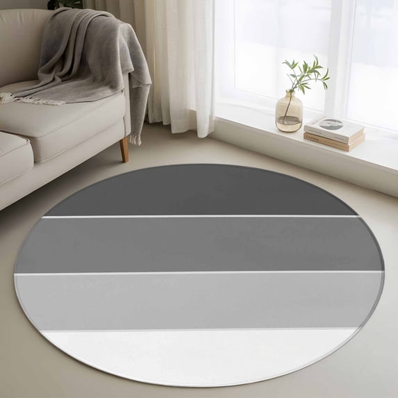 Round Rugs 4Ft, Black Grey Striped Round Area Rug Washable Indoor Throw Carpet, Farmhouse Modern Soft Non Slip Circle Rug for Kitchen Nursery Room Home Decor Aesthetic