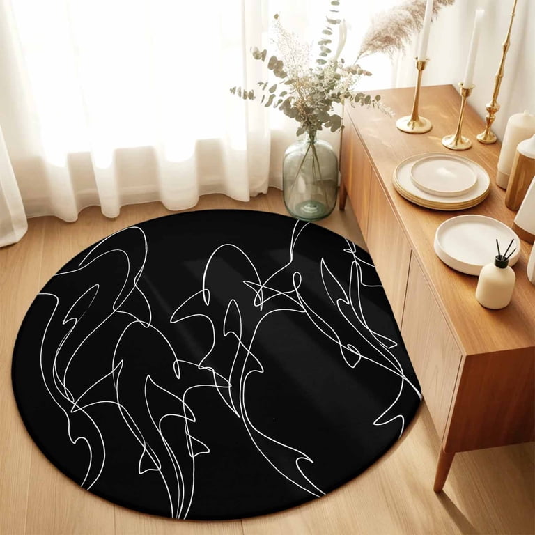 Round Rugs 4Ft, Black Striped Shark Round Area Rug Washable Indoor