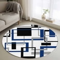 thumbnail image 1 of Round Rugs 4Ft, Blue Black Geometric Round Area Rug Washable Indoor Throw Carpet, Modern Minimalist Stripes Aesthetic Soft Non Slip Circle Rug for Kitchen Nursery Room Home Decor Aesthetic, 1 of 8