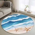 thumbnail image 1 of Round Rugs 4Ft, Blue Coastal Round Area Rug Washable Indoor Throw Carpet, Summer Beach Waves Nautical Starfish Soft Non Slip Circle Rug for Kitchen Nursery Room Home Decor Aesthetic, 1 of 8