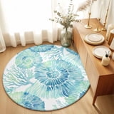 Beachy Round Rug Round Rugs 4Ft, Blue Conch Round Area Rug Washable Indoor Throw Carpet ...